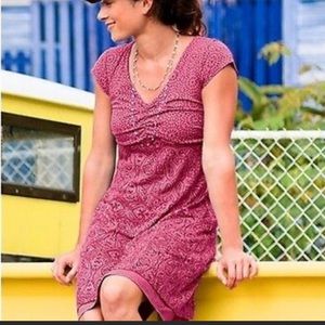 Athleta Dhara Burnout Purple Paisley Casual Beach Dress Y2k Ruched Size MT